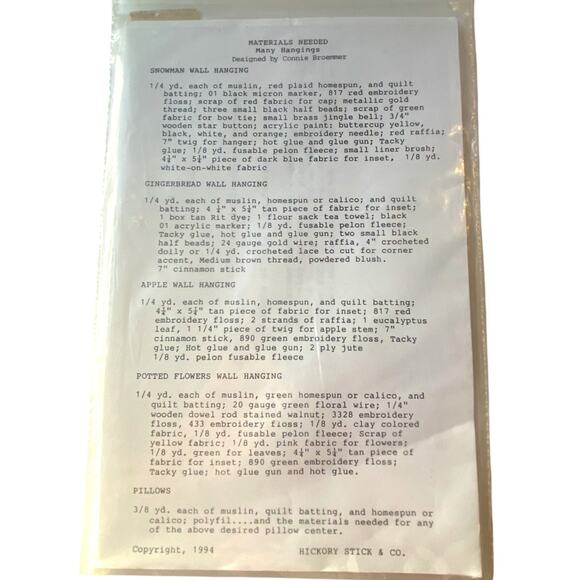 Vtg Hickory Stick and Co H214 Many Hangings Pattern Home Pillow Wall Decor - Picture 4 of 5